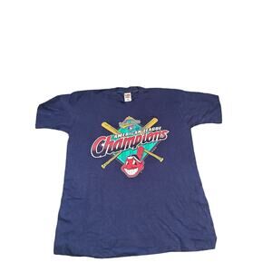 Vtg 90's 1997 MLB Cleveland Indians AL Champions Single Stitch Shirt Mens L